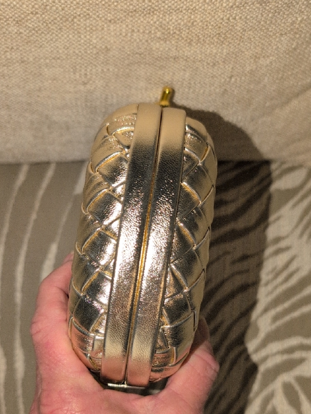 Metallic Gold Quilted Knot-Clasp Evening Clutch - NWT - Picture 8 of 10